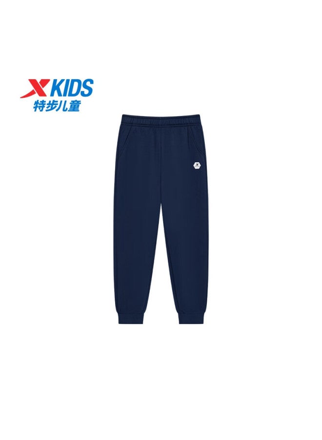 Xtep Children's Clothing, Uni Fleece-lined Sports Knit Pants, Deep Blue, 110cm - Image 2