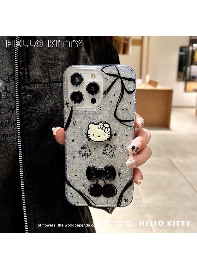 NIBEMINENT Sparkle Black Bow Protective TPU Case Cover For iPhone 16 Pro Max, Clear - Image 1