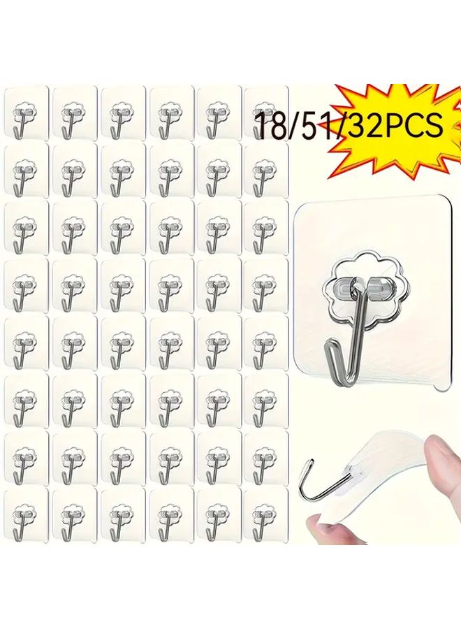 51pcs Transparent Self Adhesive Hooks No Residue Wall Mounts for Kitchen Bathroom Storage - Image 2
