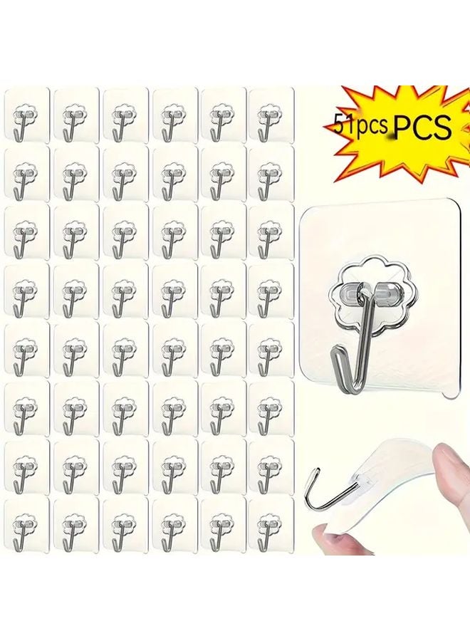 51pcs Transparent Self Adhesive Hooks No Residue Wall Mounts for Kitchen Bathroom Storage - Image 1