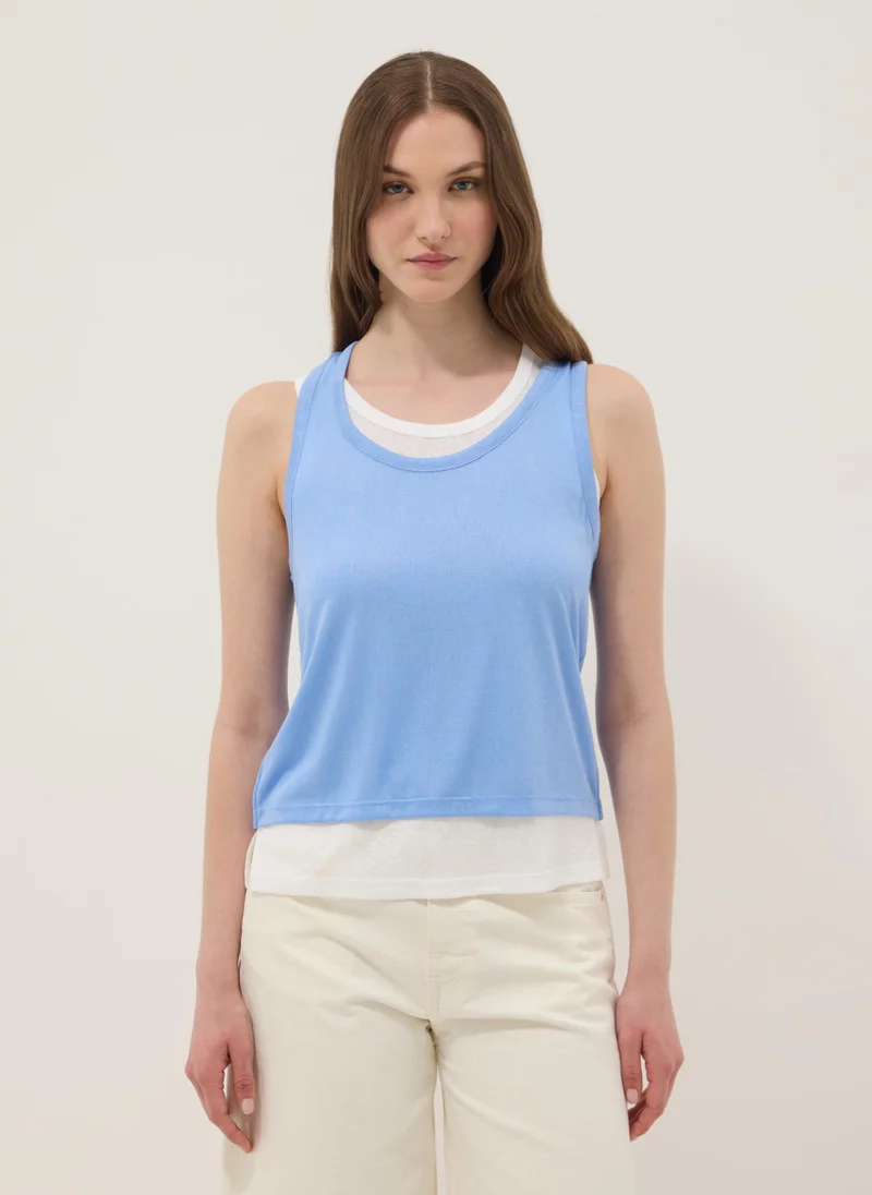 Ovs  OVS Light Blue Viscose-Blend Regular-Fit Tank Top for Women | Best Price UAE