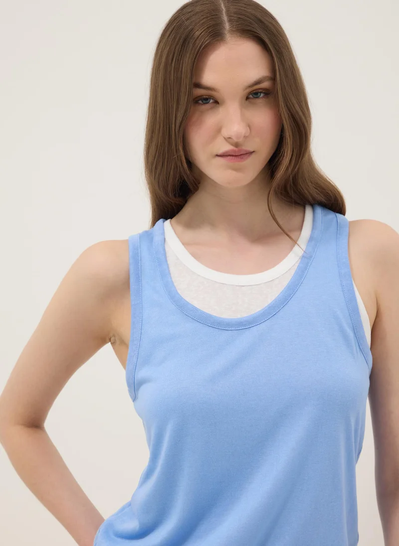 Ovs OVS Light Blue Viscose-Blend Regular-Fit Tank Top