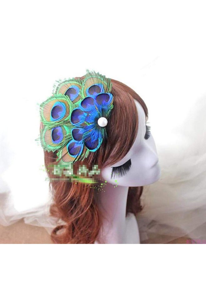 Fodattm Women Bohemian Peacock Feather Hair Clip Hair Pin Elegant Fascinator Wedding Dance Party Headdress Headwear Hair Accessory Sequined Showgirl Headpiece (Style 1)  - Image 4