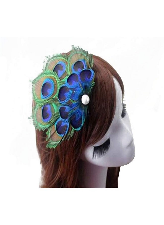 Fodattm Women Bohemian Peacock Feather Hair Clip Hair Pin Elegant Fascinator Wedding Dance Party Headdress Headwear Hair Accessory Sequined Showgirl Headpiece (Style 1)  - Image 1