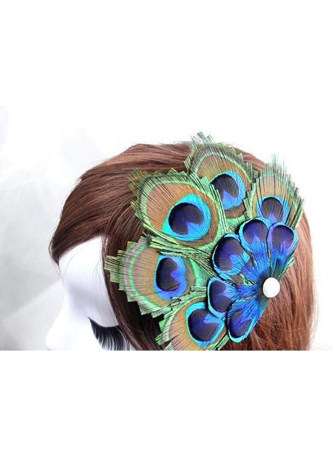 Fodattm Women Bohemian Peacock Feather Hair Clip Hair Pin Elegant Fascinator Wedding Dance Party Headdress Headwear Hair Accessory Sequined Showgirl Headpiece (Style 1)  - Image 2