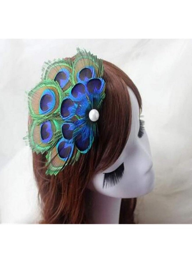Fodattm Women Bohemian Peacock Feather Hair Clip Hair Pin Elegant Fascinator Wedding Dance Party Headdress Headwear Hair Accessory Sequined Showgirl Headpiece (Style 1)  - Image 3