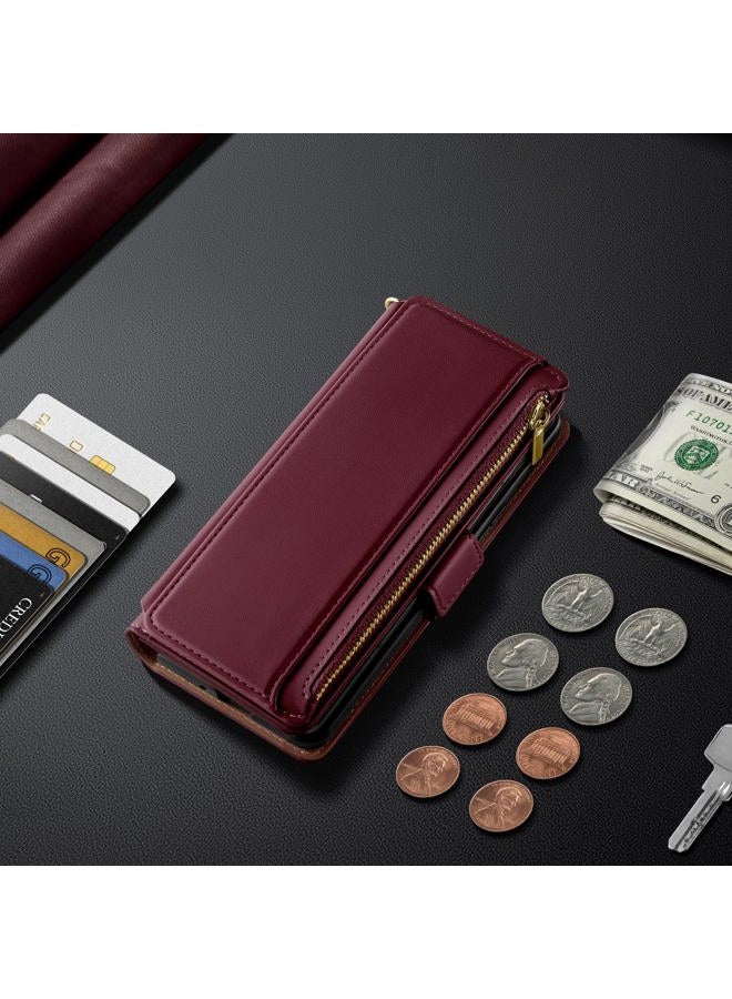 Antsturdy Compatible with Samsung Galaxy Z Fold7 Case Wallet with S Pen Holder,Z Fold 7 5G Phone Case with Strap PU Leather RFID Blocking Flip Cover Credit Card Slots Women Men,Wine Red - Image 2