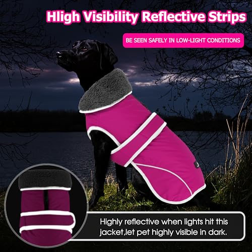 Dogcheer Dog Coat, Waterproof Dog Jacket Reflective Pet Winter Coat with Adjustable Hook & Loop, Christmas Puppy Fleece Jacket Warm Turtleneck Snowsuit for Small Medium Large Dogs - Pink, L - Image 5