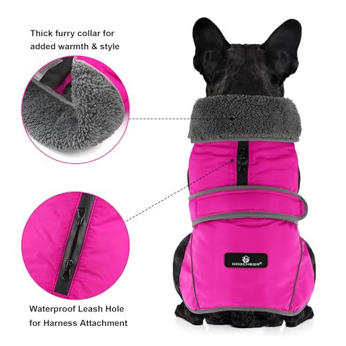 Dogcheer Dog Coat, Waterproof Dog Jacket Reflective Pet Winter Coat with Adjustable Hook & Loop, Christmas Puppy Fleece Jacket Warm Turtleneck Snowsuit for Small Medium Large Dogs - Pink, L - Image 3