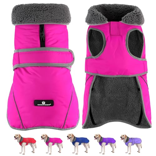 Dogcheer Dog Coat, Waterproof Dog Jacket Reflective Pet Winter Coat with Adjustable Hook & Loop, Christmas Puppy Fleece Jacket Warm Turtleneck Snowsuit for Small Medium Large Dogs - Pink, L - Image 1