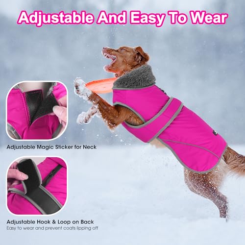 Dogcheer Dog Coat, Waterproof Dog Jacket Reflective Pet Winter Coat with Adjustable Hook & Loop, Christmas Puppy Fleece Jacket Warm Turtleneck Snowsuit for Small Medium Large Dogs - Pink, L - Image 4