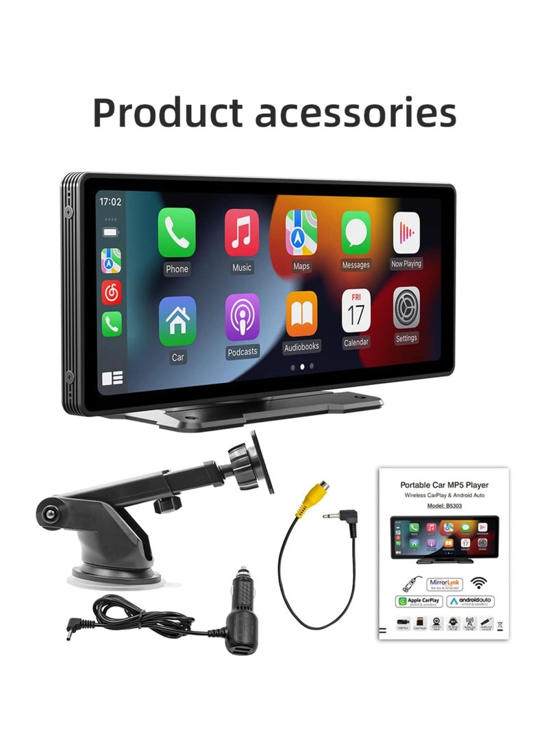 AROAQ - 9.3 Inch Car Stereo MP5 Player BT Hands-Free Calling FM Radio Support Carplay Android Auto Phone Link Reversing Assist U-Disk/TF Card with Adjustable Bracket - Image 1
