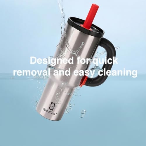 House of Quirk 1200ml Stainless Steel Tumbler with Handle, Straw & Straw Cap | Leakproof Water Bottle | Large Capacity Travel Mug (Chrome) - Image 2