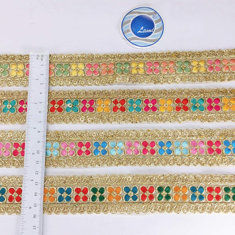 Lami Lami - 9 Mts. Multi Resham Embroidery Border & Gold Cord Work, Designer Saree Lace, Embroidery On Tissue Fabric, Bridal Lehenga, Saree Dupatta, Suit, Anarkali Border, Indian Trims, Fashion Sari Border - Image 3