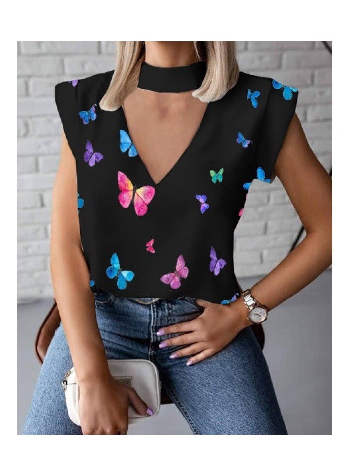 Shougu V-neck Butterfly Print Shirt For Women  - Image 1