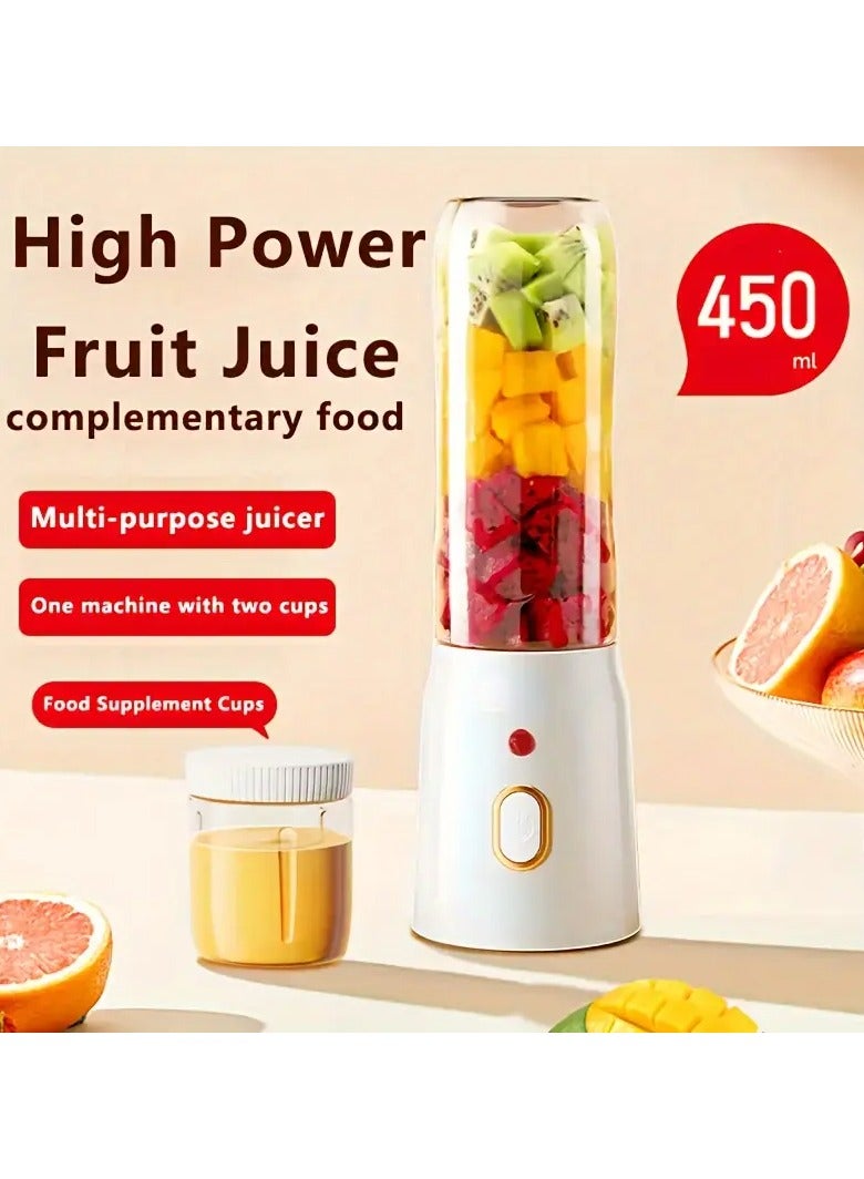 VIUAUAX 450ml Portable Blender, Portable and Rechargeable Battery Juice Blender, Portable Rechargeable Battery-Powered Dual-Use Juice Extractor, Multifunctional Juicer For Home Use, Mini, Dual Cups (Large and Small), Multifunctional,  ≤36V Operating Voltage, USB Rechargeable, Made of Plastic and Food Grade PP Cup, for Student Dormitory and Home Use - Image 1