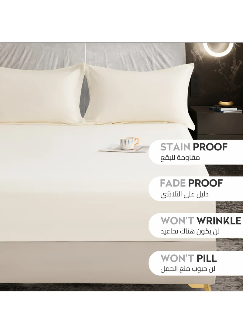 Donetella Bedding Fitted Sheet: 2-Pcs Single Size Solid Sheet With Pillowcases Set and Soft-Silky 30 Cm Extra Deep Brushed Microfiber Cooling Bed Sheet, Linen