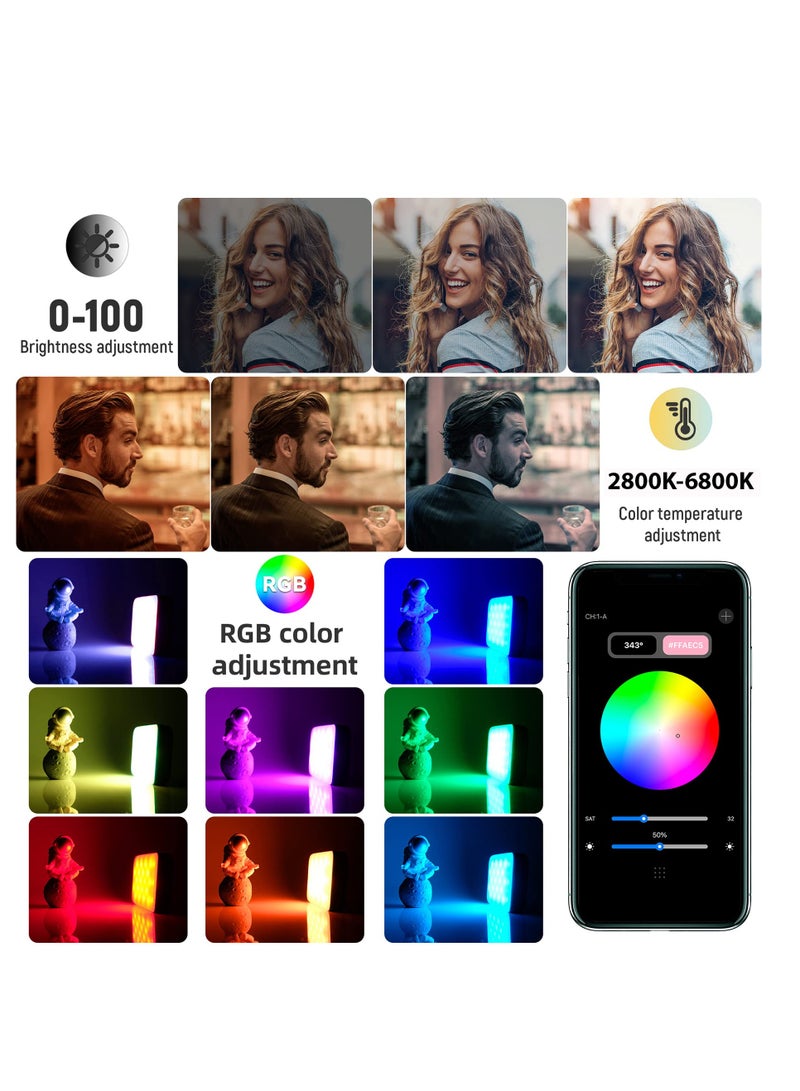 Excefore RGB Video Light, Bluetooth APP Control LED Camera Light 360° Full Color CRI95+ Dimmable 2800K-6800K Rechargeable Photography Lighting for DSLR, Conference, Vlog-Blue - Image 4