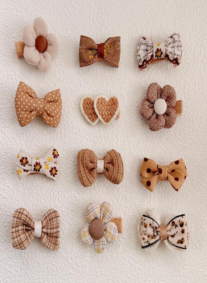 EleMirsa 12pcs Girl's Hair Clips Brown Bow Fabric Snap Hair Clips Brown Flower Hair clips Bow Hair Accessories for Little Girl Teens Toddler Kids - Image 3