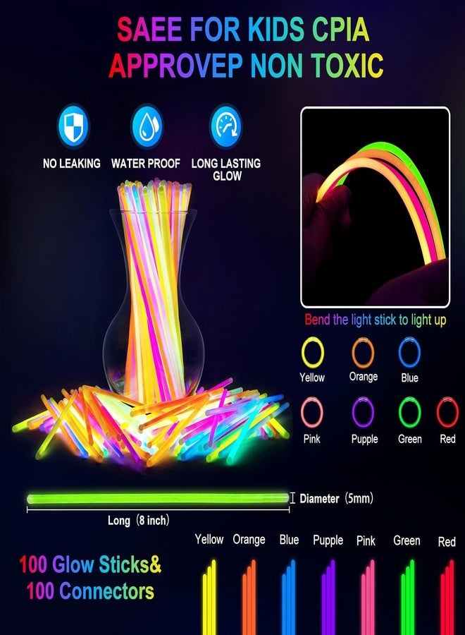 HONLYNE 200 Kit Glow Sticks Party Favors Bulk, 100 Pcs 8" Glow Sticks & Connectors for Glow in the Dark Party Supplies, Neon Bracelets and Necklaces for Raves, Halloween, Christmas, Easter - Image 5