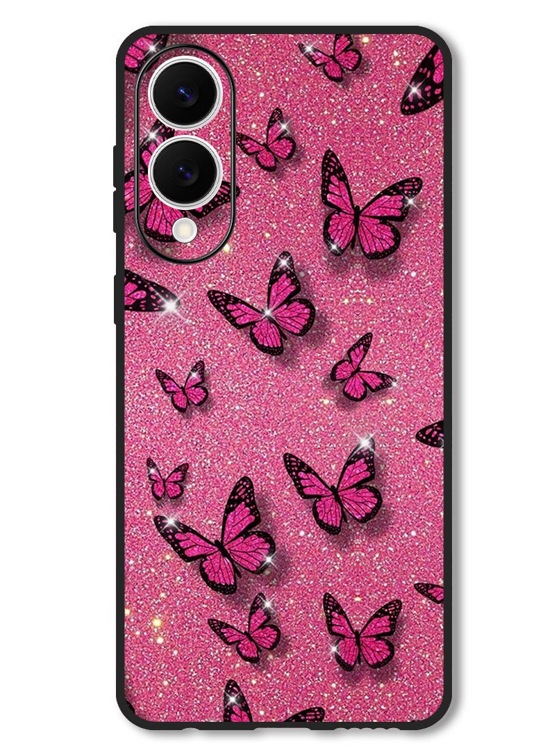 Theodor Case Compatible with Samsung Galaxy S25 Edge 6.7 Inch Protection Shockproof Bumper Cover Pink Butterflies - Image 1