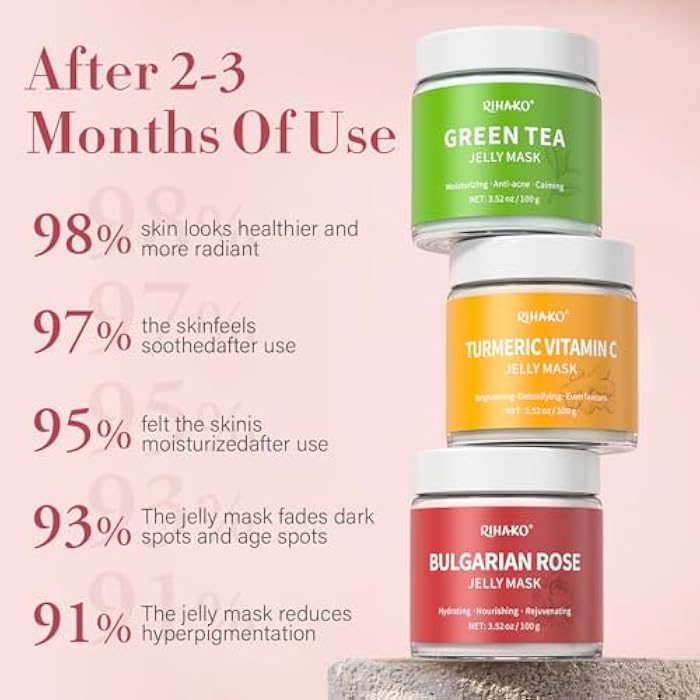 RIHAKO Jelly Mask For Facial Skincare Gift Kits, Peel-Off Hydrating Icy Jelly Mask, Hydrogel Jelly Face Mask Set,Turmeric Vitamin C, Rose & Green Tea,Diy Home Spa Kit - Gift for Him & Her - Image 4