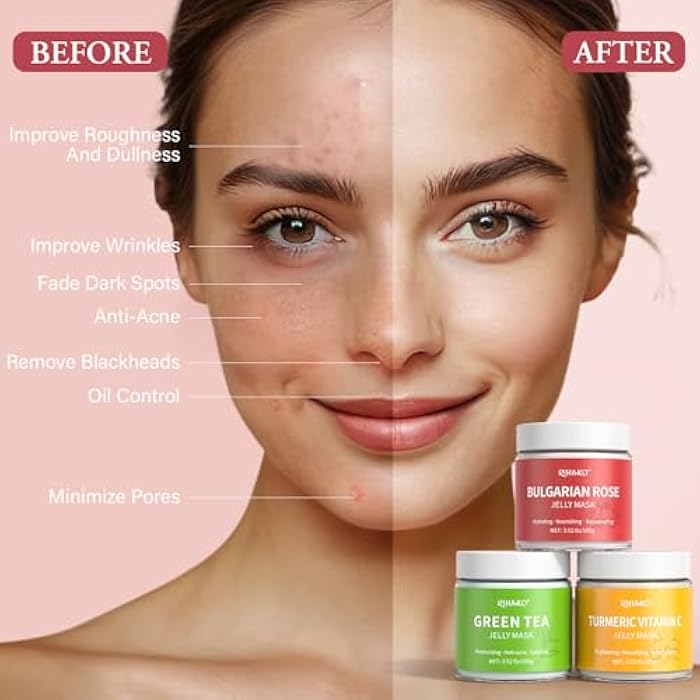 RIHAKO Jelly Mask For Facial Skincare Gift Kits, Peel-Off Hydrating Icy Jelly Mask, Hydrogel Jelly Face Mask Set,Turmeric Vitamin C, Rose & Green Tea,Diy Home Spa Kit - Gift for Him & Her - Image 2