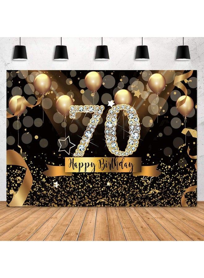 sensfun خلفية عيد الميلاد السبعين المتلألئة بالذهب بالون أسود وذهبي للتصوير للنساء لافتة عيد الميلاد السبعين السعيدة 7X5 قدم - Image 1