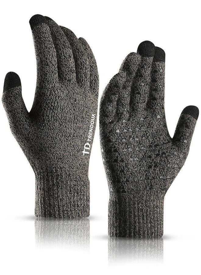 TRENDOUX Winter Gloves, Knit Touch Screen Glove Men Women Texting Smartphone Driving - Anti-Slip - Elastic Cuff - Thermal Soft Wool Lining - Hands Warm in Cold Weather - Gray - M - Image 1
