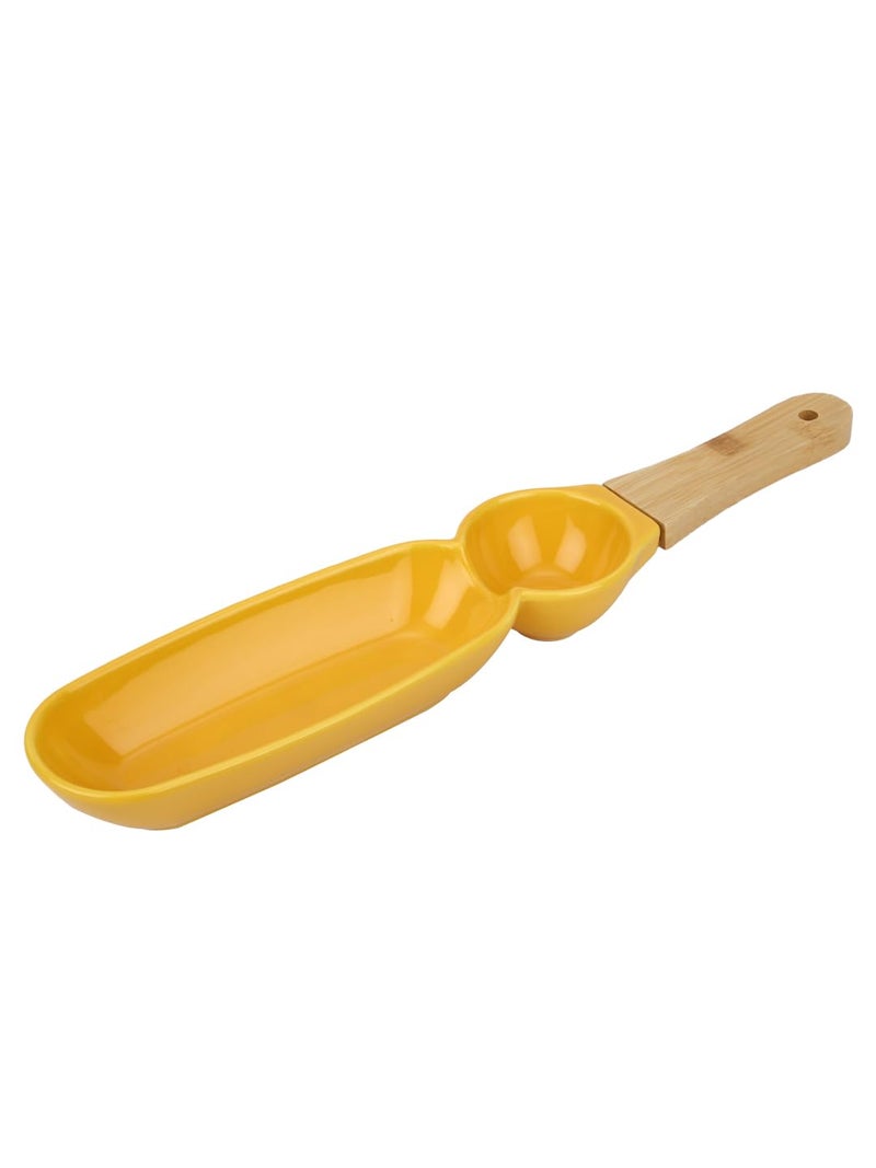 NARRADORA Adore Stoneware Yellow 42 cms Divided Trays Dish Platter Ideal for Serving Snack, Dumpling with Sauce Holder, Partition Serving Platter Tray - Image 3
