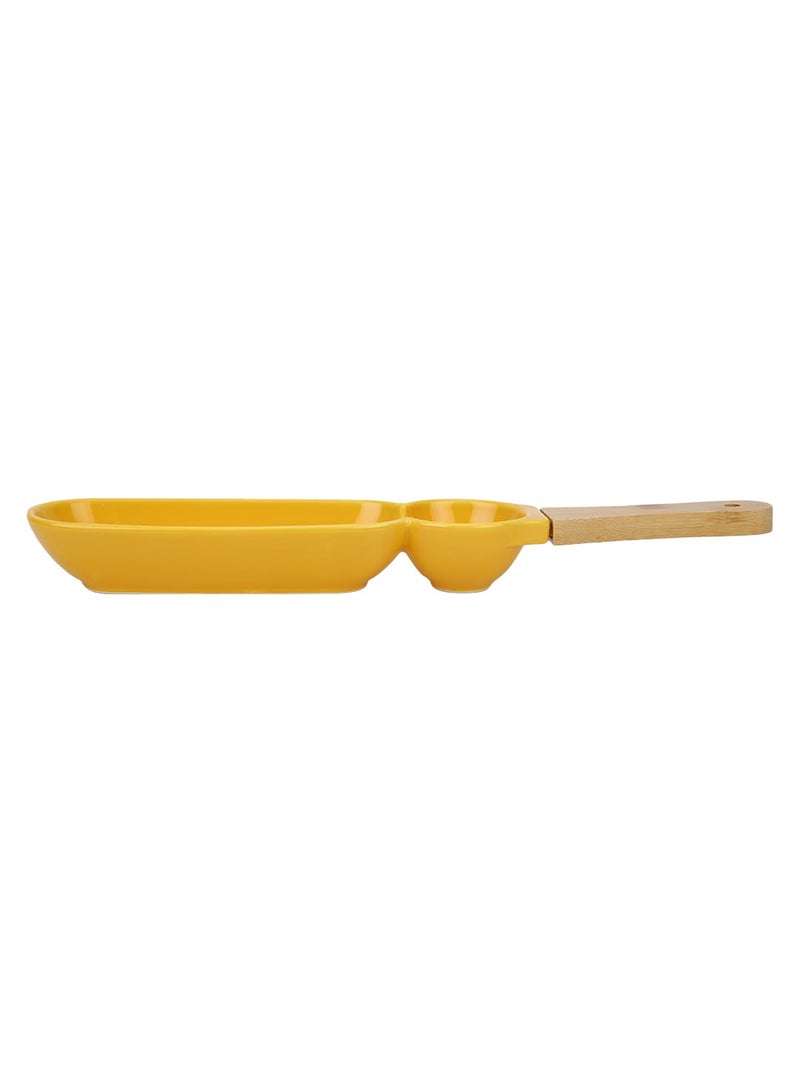 NARRADORA Adore Stoneware Yellow 42 cms Divided Trays Dish Platter Ideal for Serving Snack, Dumpling with Sauce Holder, Partition Serving Platter Tray - Image 4