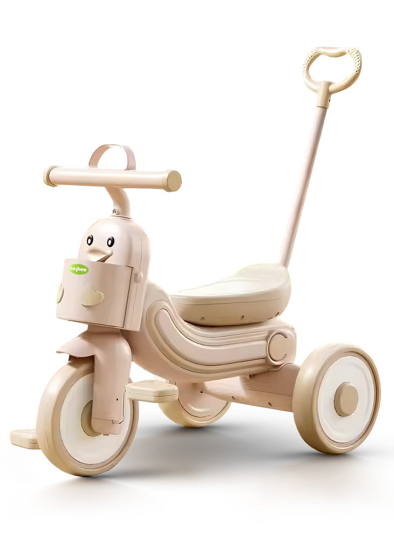BAYBEE Ducky 2 in 1 Baby Tricycle for Kids, Smart Baby Cycle with Parental Push Handle & Front Storage Basket | Kids Cycle Tricycle for Toddlers | Kids Tricycle for Baby 1.5 to 5 Years Boys Girls Beige  - Image 1
