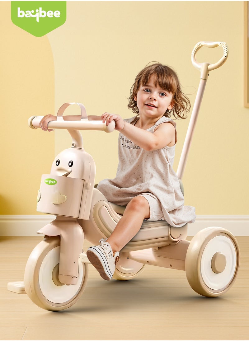 BAYBEE Ducky 2 in 1 Baby Tricycle for Kids, Smart Baby Cycle with Parental Push Handle & Front Storage Basket | Kids Cycle Tricycle for Toddlers | Kids Tricycle for Baby 1.5 to 5 Years Boys Girls Beige  - Image 2