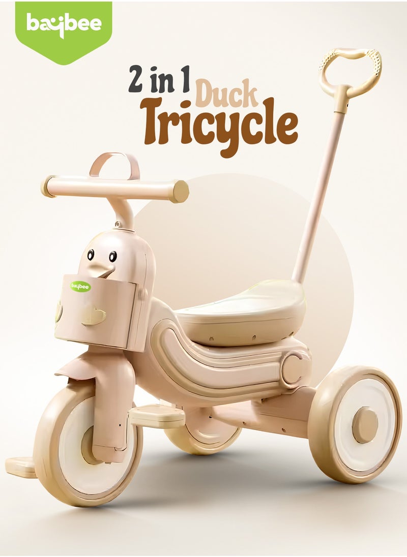 BAYBEE Ducky 2 in 1 Baby Tricycle for Kids, Smart Baby Cycle with Parental Push Handle & Front Storage Basket | Kids Cycle Tricycle for Toddlers | Kids Tricycle for Baby 1.5 to 5 Years Boys Girls Beige  - Image 5