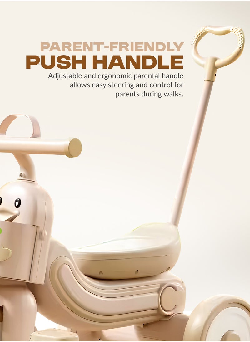 BAYBEE Ducky 2 in 1 Baby Tricycle for Kids, Smart Baby Cycle with Parental Push Handle & Front Storage Basket | Kids Cycle Tricycle for Toddlers | Kids Tricycle for Baby 1.5 to 5 Years Boys Girls Beige  - Image 4