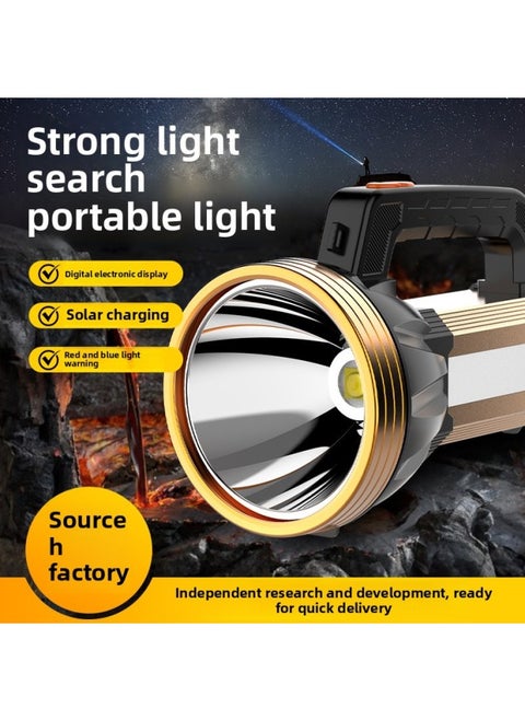 Hand-held Flashlight LCD Digital Electric Display Large Floodlight Portable Light Solar Red And Blue Warning Emergency Searchlight-Color:Sv7-1 Gold 4 Electric P70 Wick Red And Blue Warning Side Light