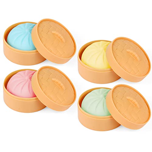 MEIEST 4 PCS Colorful Dumpling Stress Balls Fidget Sensory ToySqueeze Dough Ball Stress Relief Hand ToyBun with Food Steamer Stretchy Desk Toys - Image 1