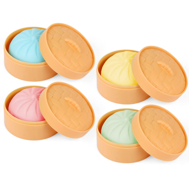MEIEST 4 PCS Colorful Dumpling Stress Balls Fidget Sensory ToySqueeze Dough Ball Stress Relief Hand ToyBun with Food Steamer Stretchy Desk Toys - Image 3