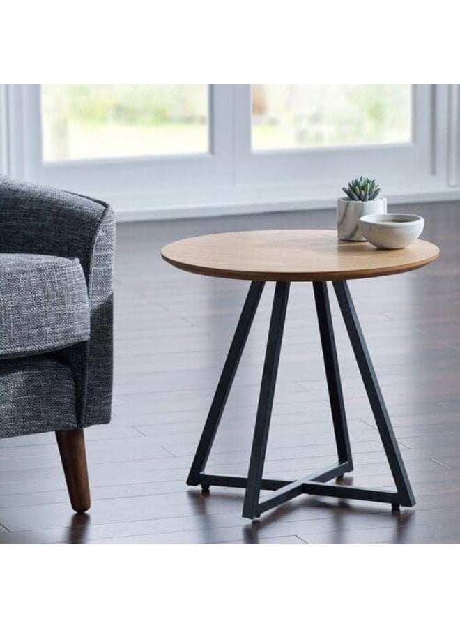 IRONWOOD Round Side Table Modern Wood Top Metal Base Black Cross Coffee Table Modern Living Room Salon Industrial Design Durable