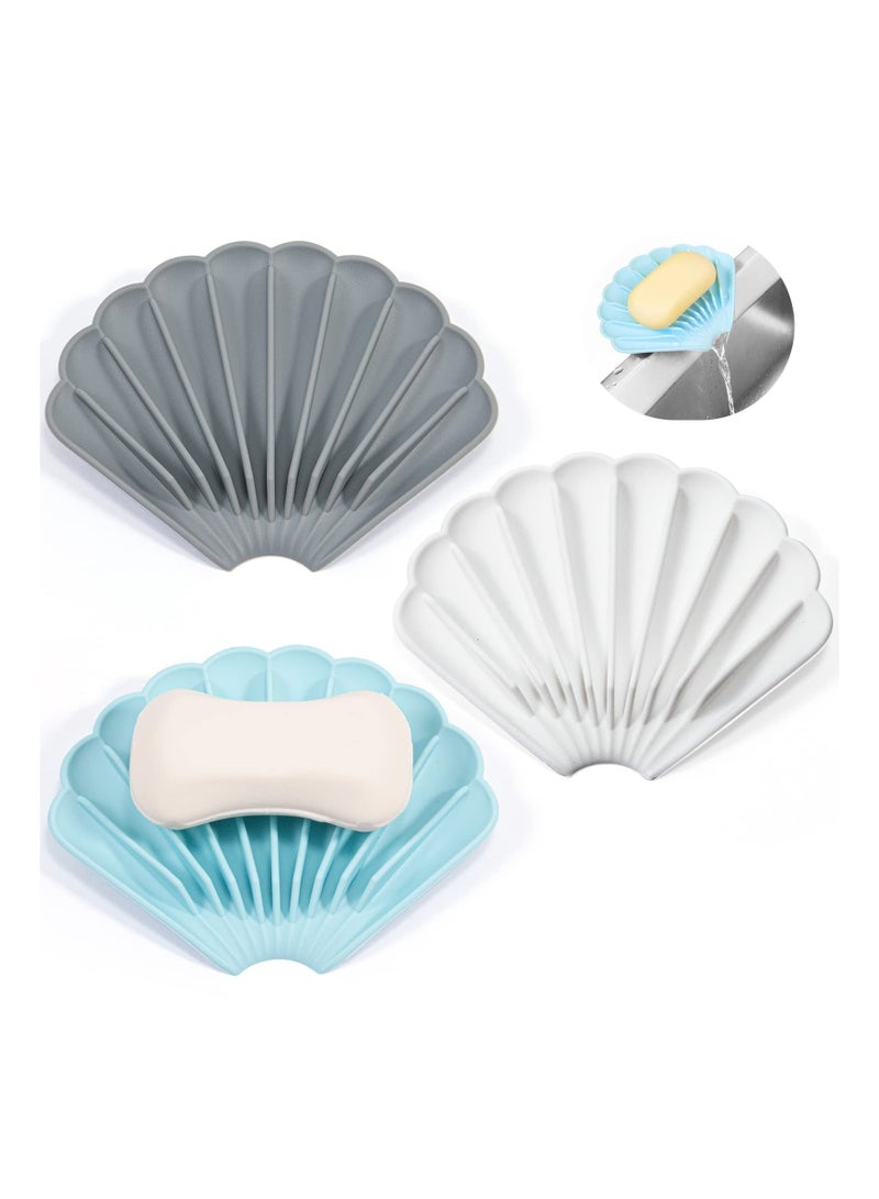 3 Pack Silicone Soap Holder, Holder with Drainage Waterfall Self Draining Dish Dry Clean Bar Self-Drying Saver for Shower Kitchen Bathroom and Counter Top - Image 1