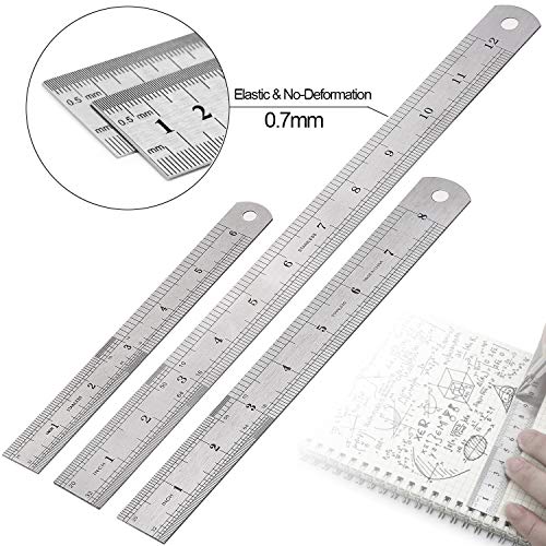 Elisel 3 PCS Stainless Steel Ruler Set with Inch and Metric Graduation, 12 Inch, 8 Inch and 6 Inch(Silvery) - Image 3