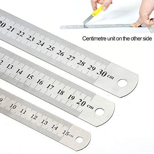 Elisel 3 PCS Stainless Steel Ruler Set with Inch and Metric Graduation, 12 Inch, 8 Inch and 6 Inch(Silvery) - Image 5