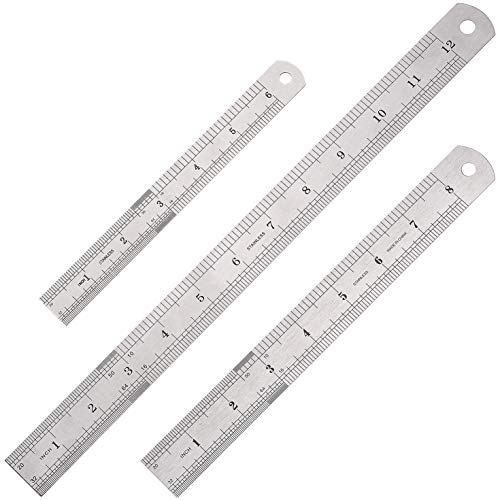 Elisel 3 PCS Stainless Steel Ruler Set with Inch and Metric Graduation, 12 Inch, 8 Inch and 6 Inch(Silvery) - Image 1