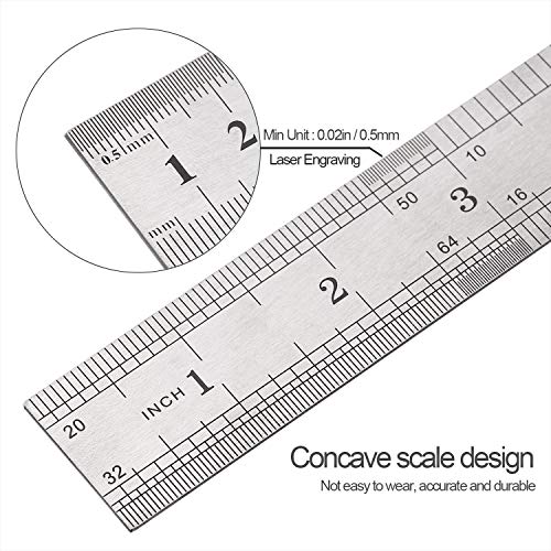 Elisel 3 PCS Stainless Steel Ruler Set with Inch and Metric Graduation, 12 Inch, 8 Inch and 6 Inch(Silvery) - Image 2
