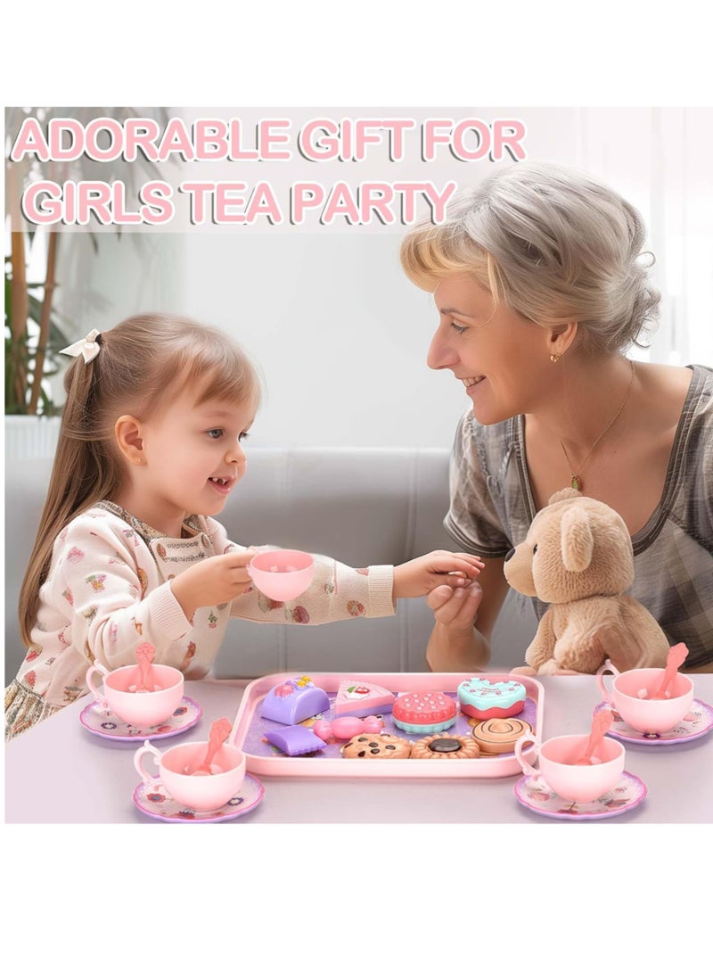 JoyousSto Tea Set for Little Girls，Toddler Toys Tea Party Set for Age 3+ Years Old, Play Kitchen  Toy with Carrying Case, Teapot, Cups, Saucers, Dessert Toys & Tray | Gift for Little Girls Birthday，Princess Kids Kitchen Pretend Toy - Image 4