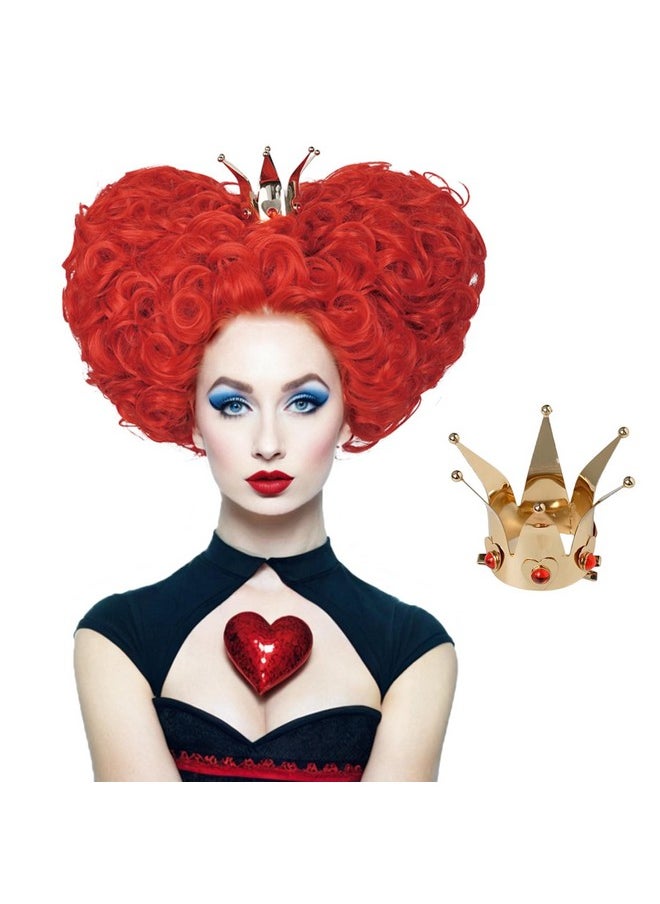 Probeauty Probeauty Red Cosplay Wig with Crown Short Curly Heart Halloween Queen Costume Wig for Women  - Image 1