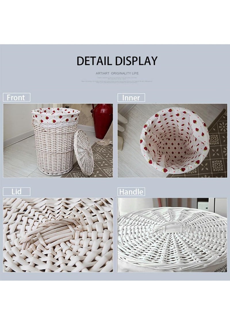 Generic Rattan Laundry Basket Household Dirty Clothes Hamper Round Wicker Woven Storage Basket with Lining and Lid for Clothes, Toys & Sundries for Bedroom Bathroom Laundry Room and Balcony, 2pcs (White)  - Image 3