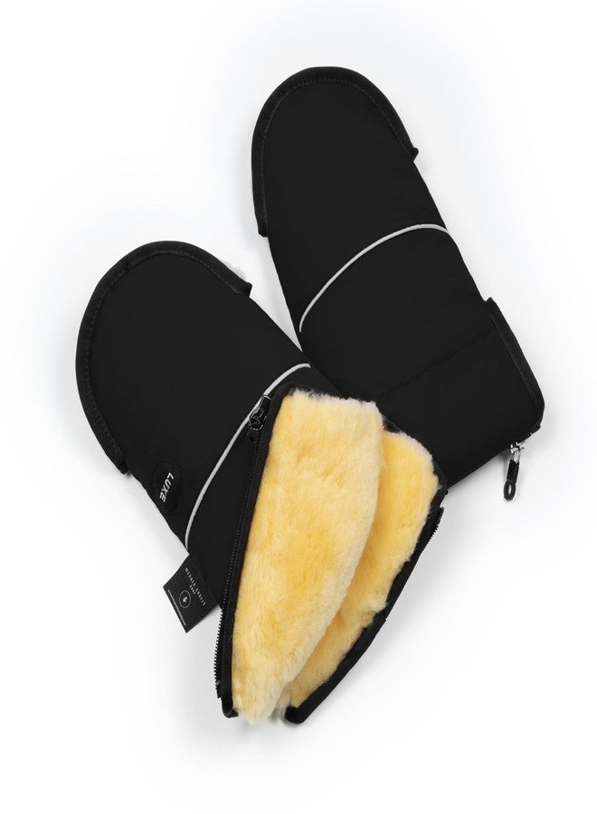 WERNER CHRIST Baby Sheepskin Hand Warmer - GLOVY Luxe Gloves are The Ideal Baby Carriage muff Made of Medical Fur, Warm Universal and Water-Repellent Hand muff, in Black - Image 1
