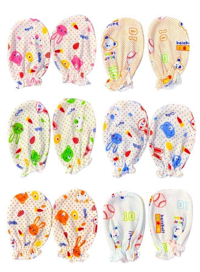 Wavva® Cotton Mittens for New Born Baby (0-6 Months) |Hand Gloves | Cotton Mittens with Gentle Elastic Wristbands for Baby 0 to 6 Months | New Born Baby Product | Pack of 6 Pair(Multi-Color) - Image 1
