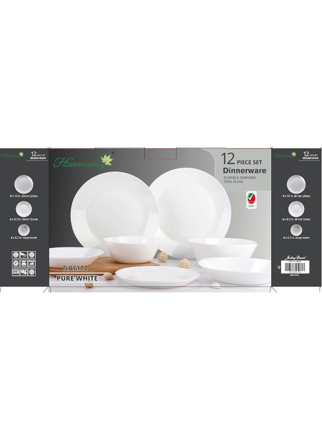 Servewell Servewell Harmony Opal Glass White 12pcs Dinner Set 